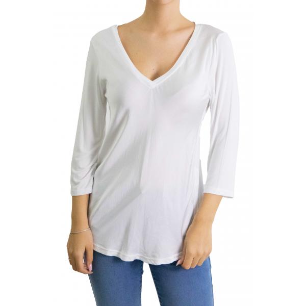 Maglia con scollo a V manica 3/4 tinta unita 